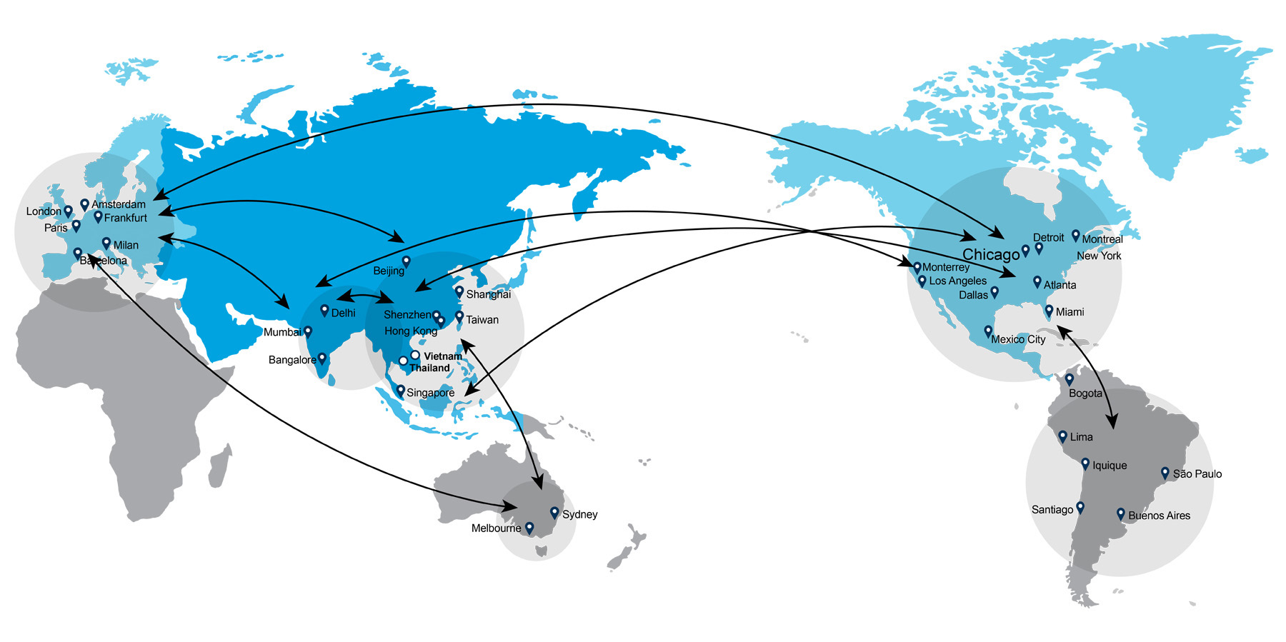 Map of Zayn Global core air freight corridors